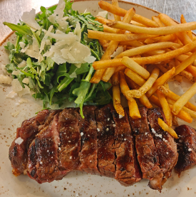 New York strip steak and fries at Halifax